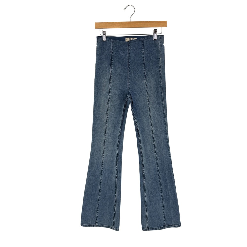 Free People Penny Pull On Flare Jeans Blue 26 Boho High Rise Seamed Denim